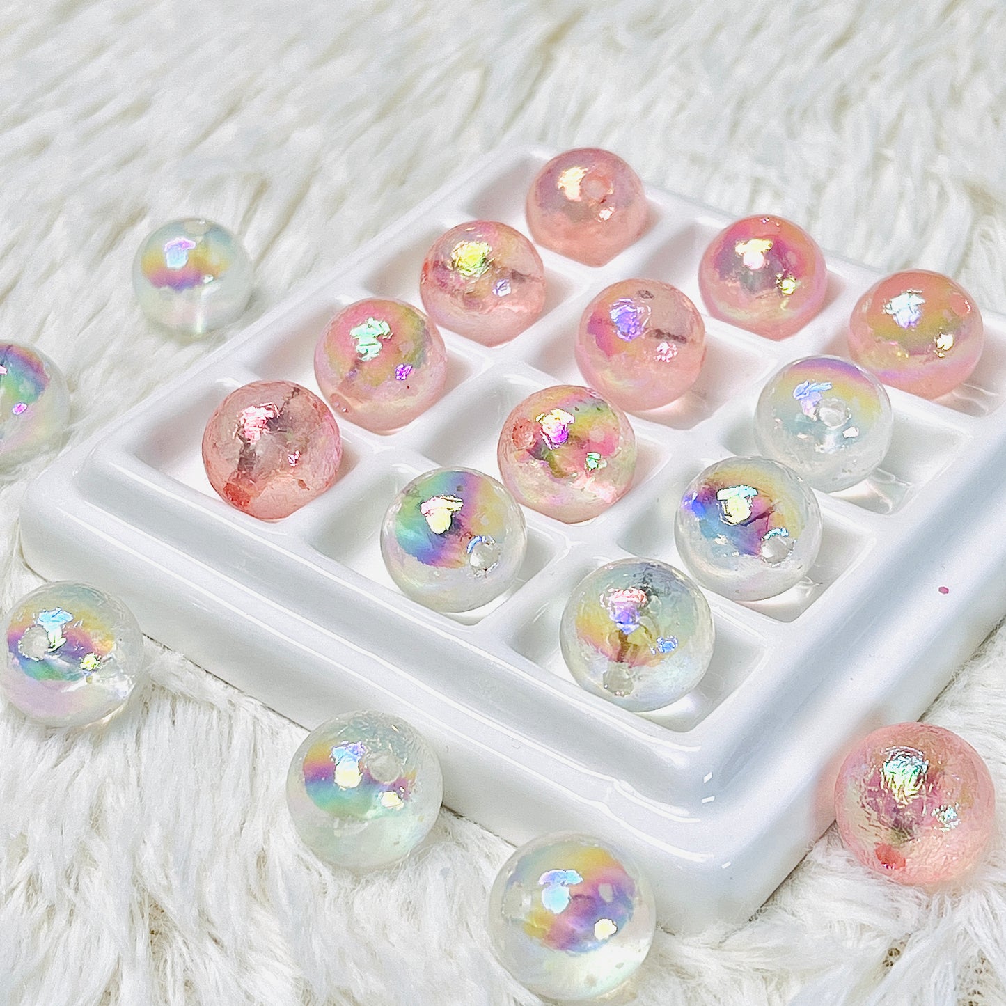 16MM Shimmer Pink and White Bead