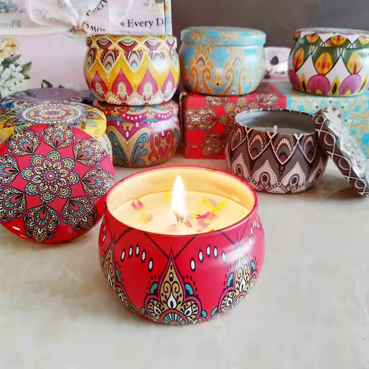 High Quality Soy Wax Christmas Scented Candle Set Votive Candles Tin Jar Flower Scented Candle